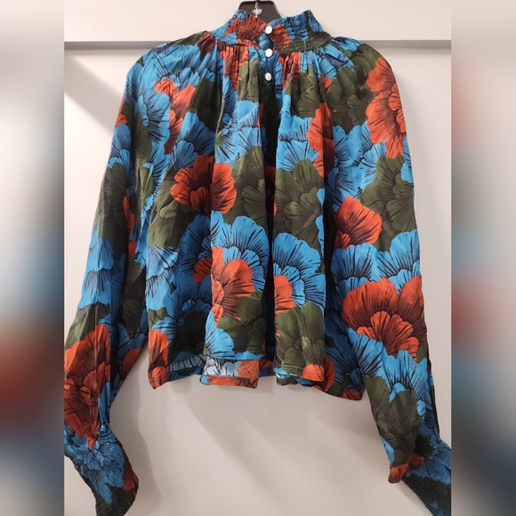 Oliphant High Neck Blouse Madrid Blue Womens Medium New - Picture 4 of 6